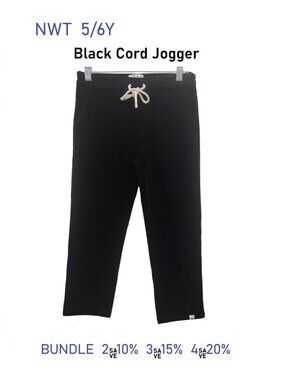 NWT - Me & Henry Black Corduroy Jogger with back pocket - size 5/6Y